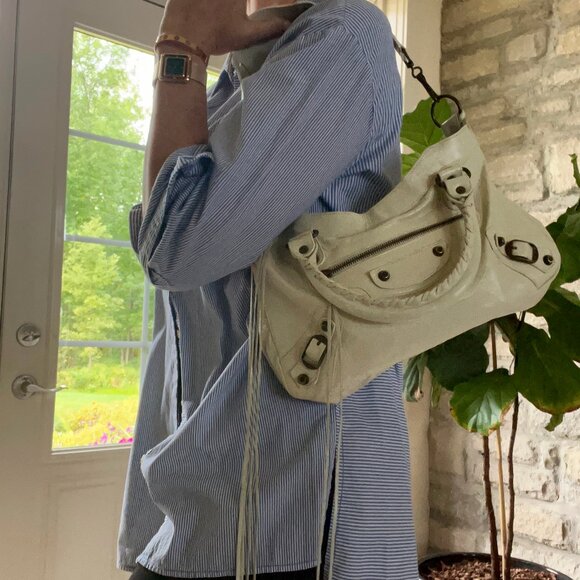 Authentic BALENCIAGA The First Hand Bag Ivory Leather 2005 Awesome - Picture 2 of 16